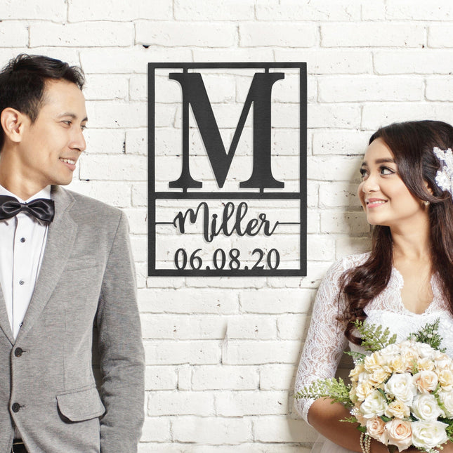 Weston Name and Date Monogram - 2 Sizes - Custom Metal Rectangle Monogram with Name and Date Sign