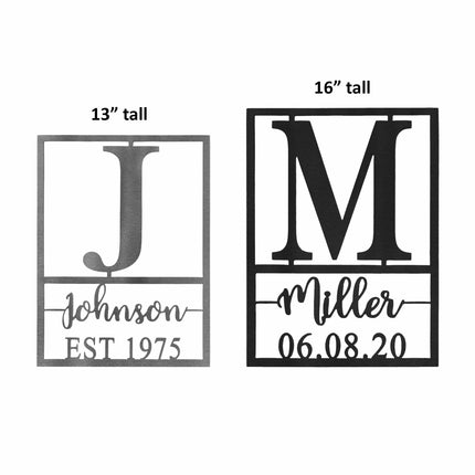 Weston Name and Date Monogram - 2 Sizes - Custom Metal Rectangle Monogram with Name and Date Sign