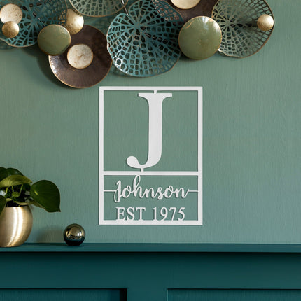 Weston Name and Date Monogram - 2 Sizes - Custom Metal Rectangle Monogram with Name and Date Sign