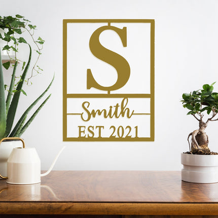Weston Name and Date Monogram - 2 Sizes - Custom Metal Rectangle Monogram with Name and Date Sign