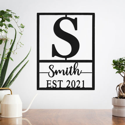 Weston Name and Date Monogram - 2 Sizes - Custom Metal Rectangle Monogram with Name and Date Sign