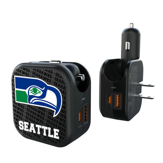 Seattle Seahawks Historic Collection Text Backdrop 2 in 1 USB A/C Charger