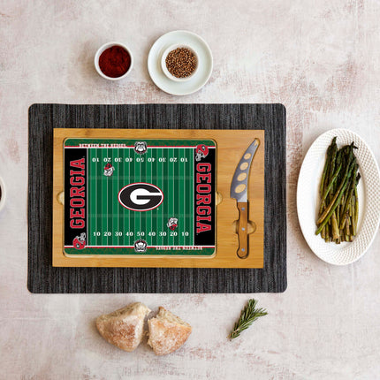 Georgia Bulldogs Football Field Glass Top Cutting Board & Knife Set
