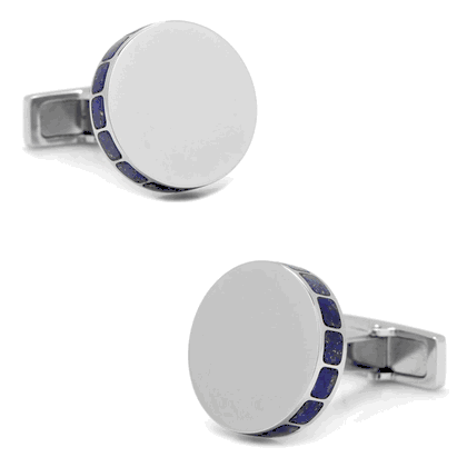 Stainless Steel Lapis Mosaic Engravable Cufflinks