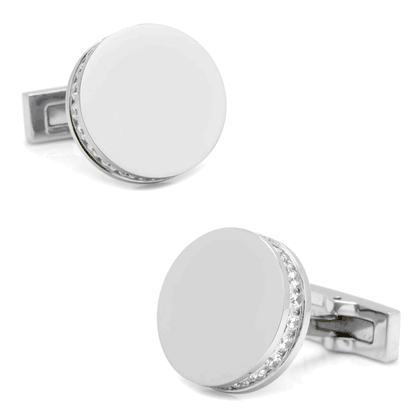 Stainless Steel White Pave Crystal Engravable Cufflinks