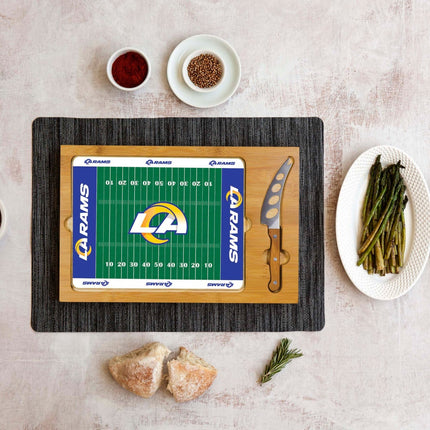 Los Angeles Rams Football Field - Icon Glass Top Cutting Board & Knife Set