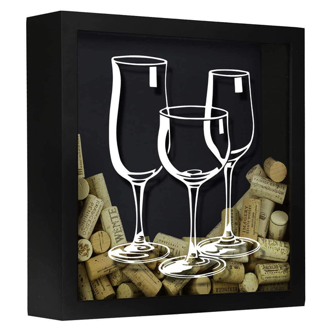 Three Wine Glasses Wine Cork Shadow Box