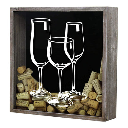 Three Wine Glasses Wine Cork Shadow Box