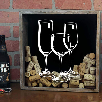 Three Wine Glasses Wine Cork Shadow Box