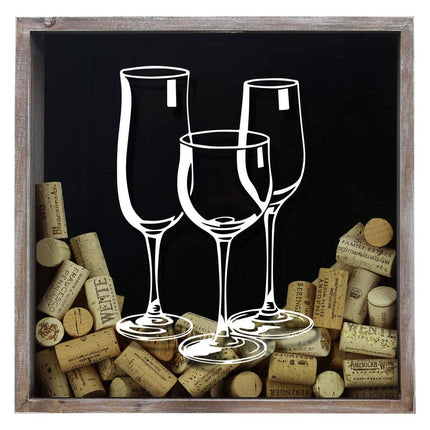 Three Wine Glasses Wine Cork Shadow Box