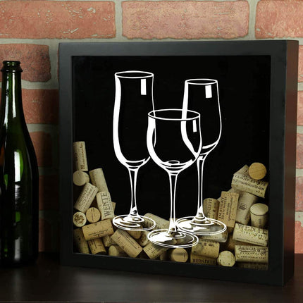 Three Wine Glasses Wine Cork Shadow Box