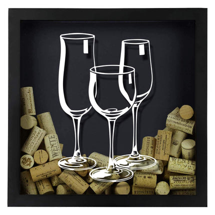 Three Wine Glasses Wine Cork Shadow Box