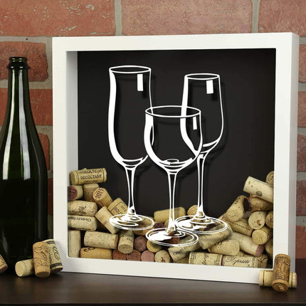 Three Wine Glasses Wine Cork Shadow Box