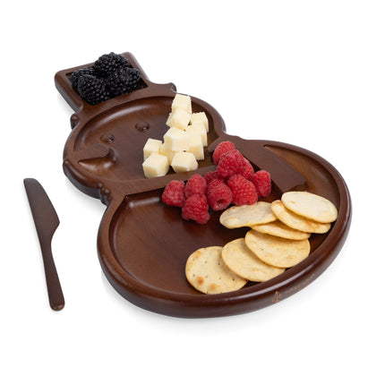 Reversible Snowman Sectioned Serving Tray with Knife