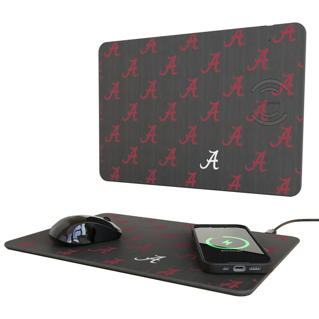 University of Alabama Crimson Tide Script A Fashion Pattern 15-Watt Wireless Charger and Mouse Pad