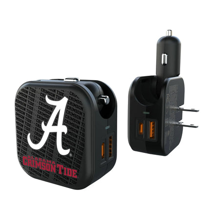 University of Alabama Crimson Tide Script A Text Backdrop 2 in 1 USB A/C Charger