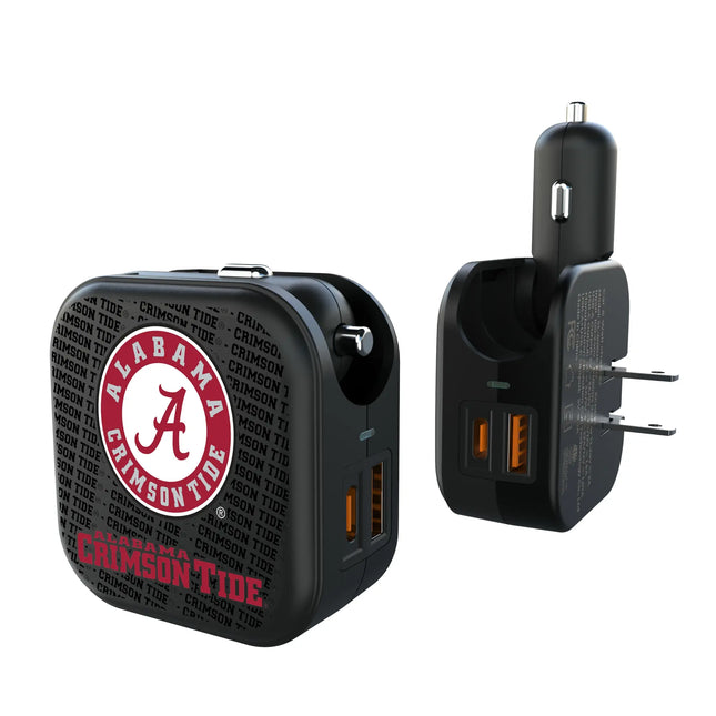 University of Alabama Crimson Tide Text Backdrop 2 in 1 USB A/C Charger