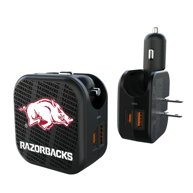 University of Arkansas Fayetteville Razorbacks Text Backdrop 2 in 1 USB A/C Charger