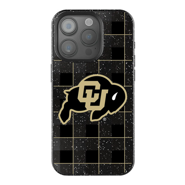 University of Colorado Buffaloes Plaid Black Bling Phone Case for Apple iPhone
