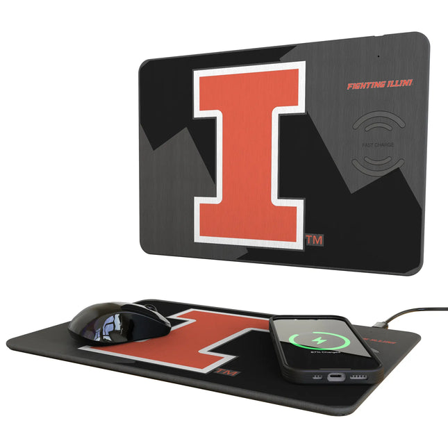 University of Illinois Fighting Illini Monocolor Tilt 15-Watt Wireless Charger and Mouse Pad