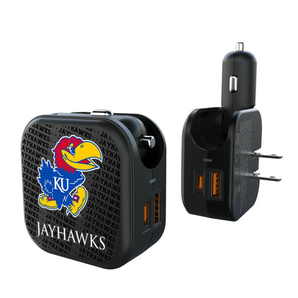 University of Kansas Jayhawks Text Backdrop 2 in 1 USB A/C Charger
