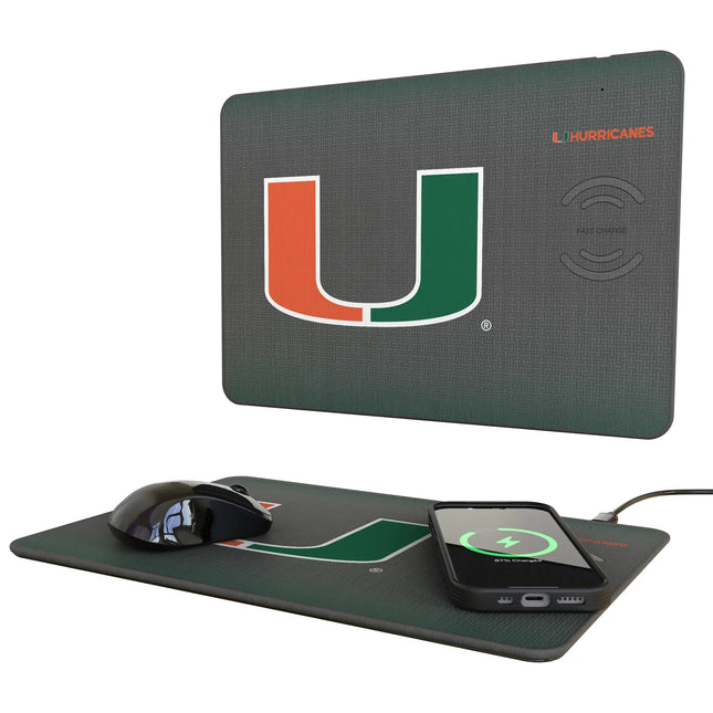 University of Miami Hurricanes Linen 15-Watt Wireless Charger and Mouse Pad