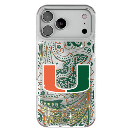 University of Miami Hurricanes Paisley Glitter Phone Case for Apple iPhone