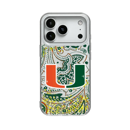 University of Miami Hurricanes Paisley Glitter Phone Case for Apple iPhone