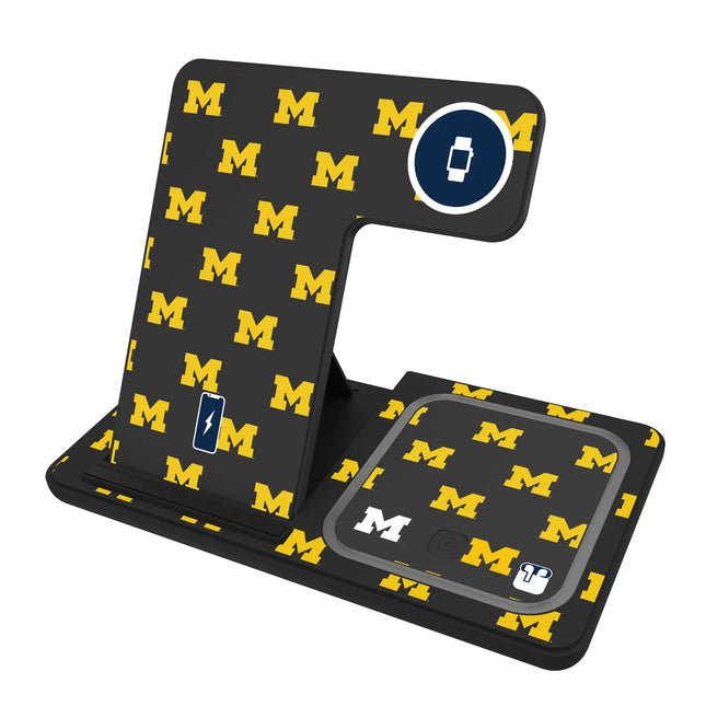 University of Michigan Wolverines Fashion Pattern 3 in 1 Charging Station