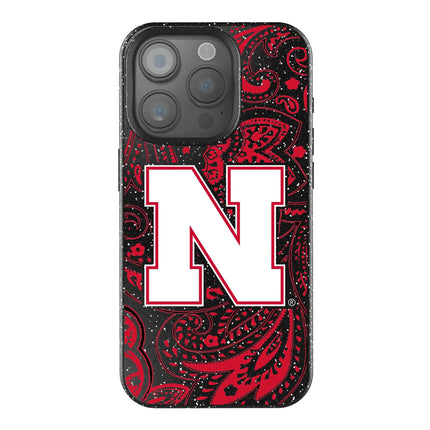 University of Nebraska Huskers Block N Paisley Black Bling Phone Case for Apple iPhone