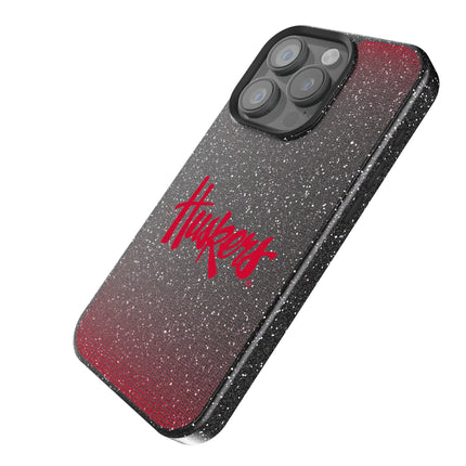 University of Nebraska Huskers Linen Black Bling Phone Case for Apple iPhone