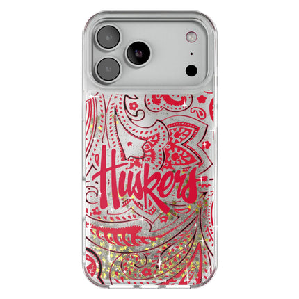 University of Nebraska Huskers Paisley Glitter Phone Case for Apple iPhone