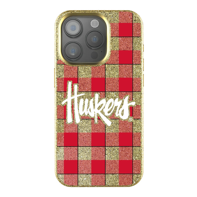University of Nebraska Huskers Plaid Bling Phone Case for Apple iPhone