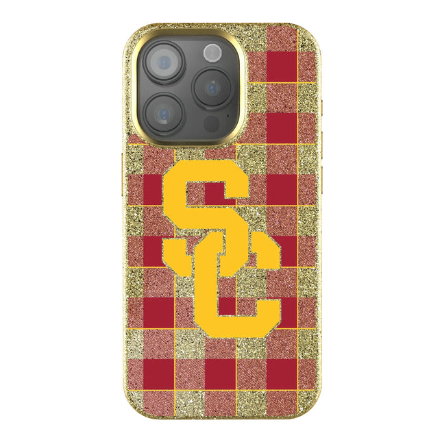 University of Southern California Trojans Plaid Bling Phone Case for Apple iPhone