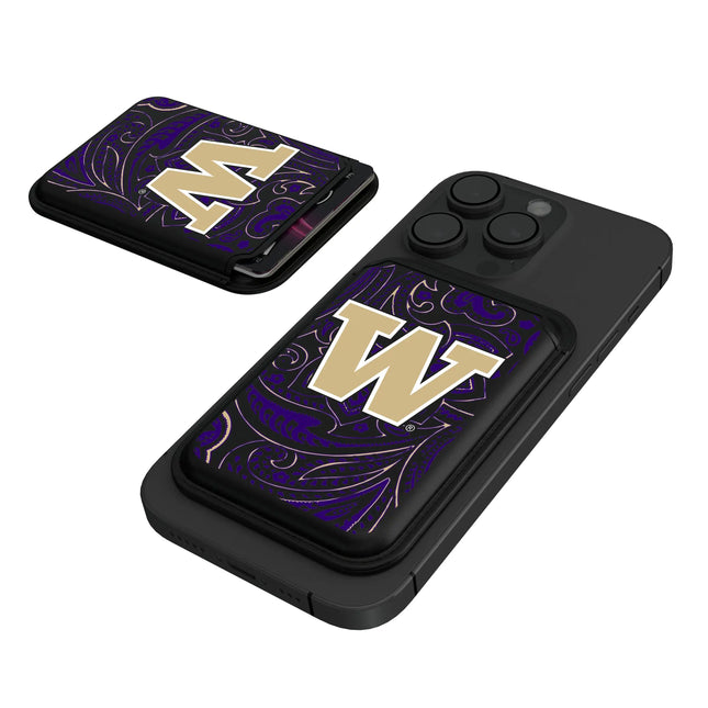 University of Washington Huskies Paisley Black Magnetic Credit Card Wallet