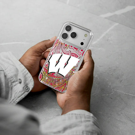 University of Wisconsin Badgers Paisley Glitter Phone Case for Apple iPhone