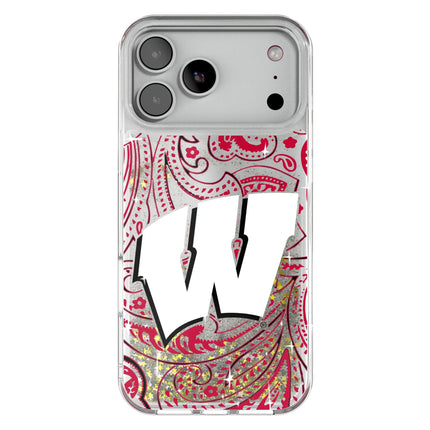 University of Wisconsin Badgers Paisley Glitter Phone Case for Apple iPhone