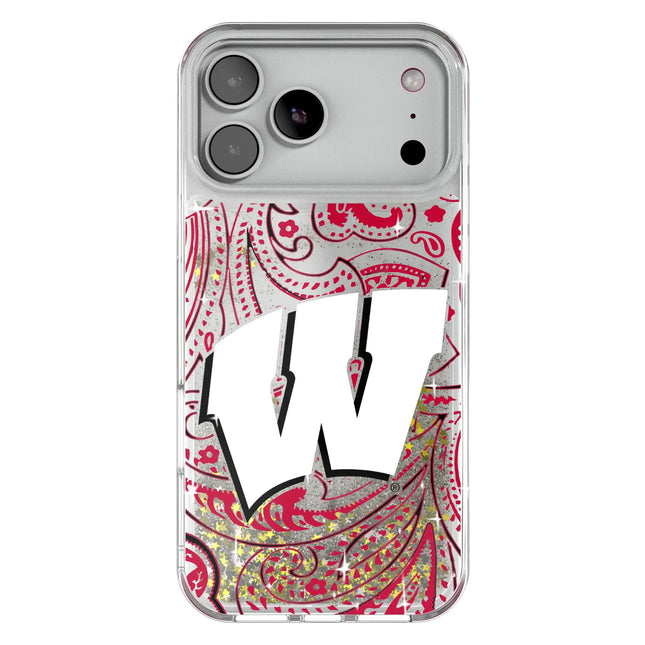 University of Wisconsin Badgers Paisley Glitter Phone Case for Apple iPhone