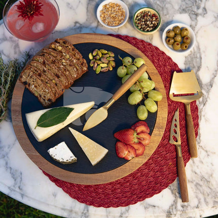 Kansas State Wildcats Acacia & Slate Serving Board with Cheese Tools