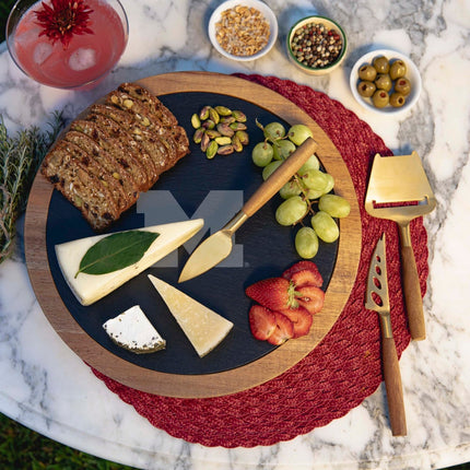 Michigan Wolverines Acacia & Slate Serving Board with Cheese Tools