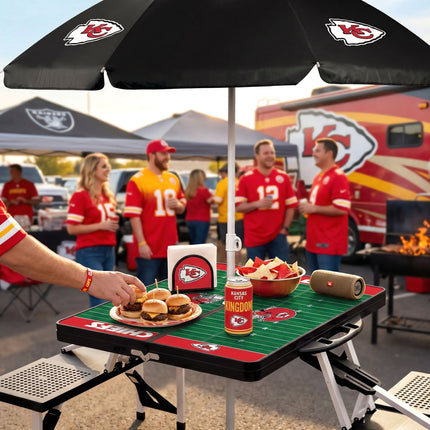 Kansas City Chiefs - Picnic Table Portable Folding Table with Seats and Umbrella