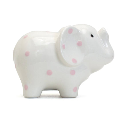 White/Pink Polka Dot Elephant Bank