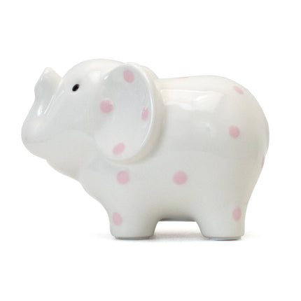 White/Pink Polka Dot Elephant Bank