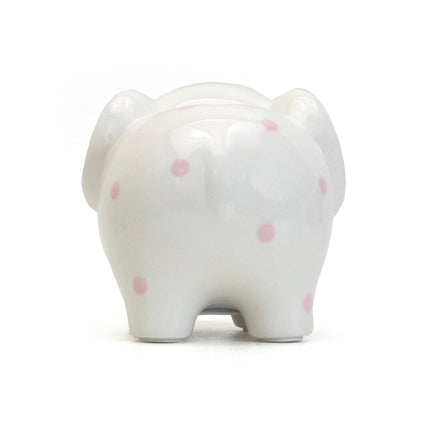 White/Pink Polka Dot Elephant Bank