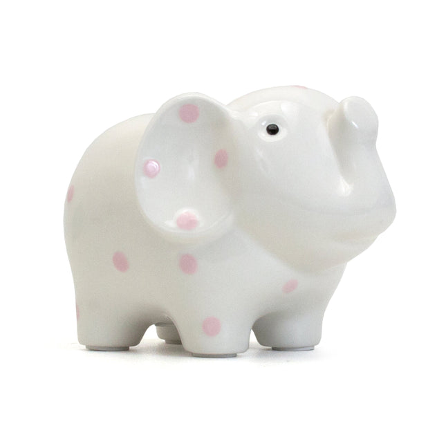White/Pink Polka Dot Elephant Bank