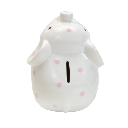 White/Pink Polka Dot Elephant Bank