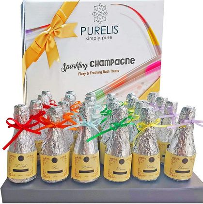 Wine & Champagne Bottle Organic Bath Bombs Gift Set - 24 Pieces