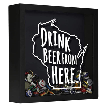 Wisconsin Drink Beer From Here Beer Cap Shadow Box