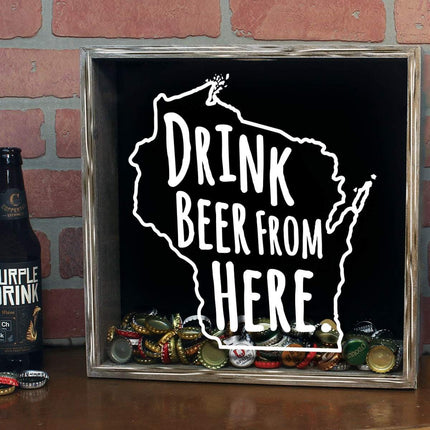 Wisconsin Drink Beer From Here Beer Cap Shadow Box