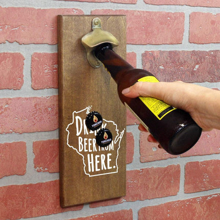 Wisconsin Drink Beer From Here Cap Catching Magnetic Bottle Opener